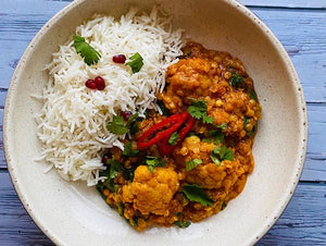 Red Lentil Curry with Cauliflower, Spinach with Rice - Vegan - Meal Prep