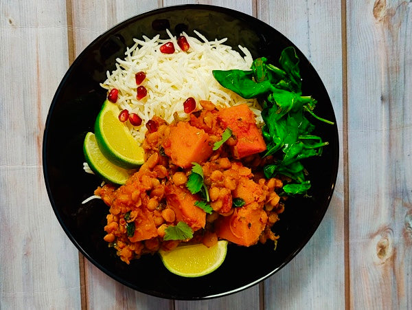 Butternut Squash and Spinach Dhal with Rice - Vegan